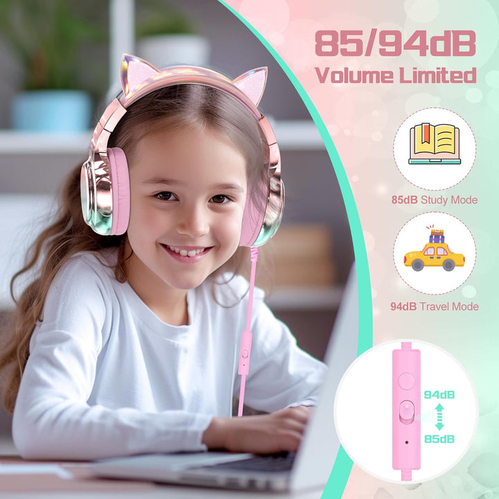 JYPS Kinder Kopfhörer, Kopfhörer Kinder mit Kabel, 85/94dB Lautstärkenbegrenzer, Audio-Sharing, Falt