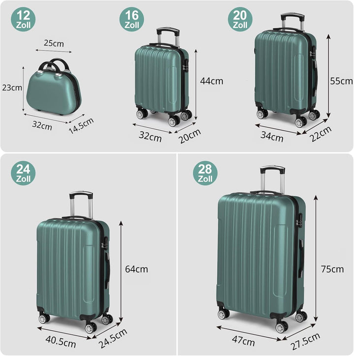 LALAHO Kofferset 5 teilig, Reisekoffer Set mit Kosmetikkoffer, Hartschalen Koffer Set aus ABS, Gepäc