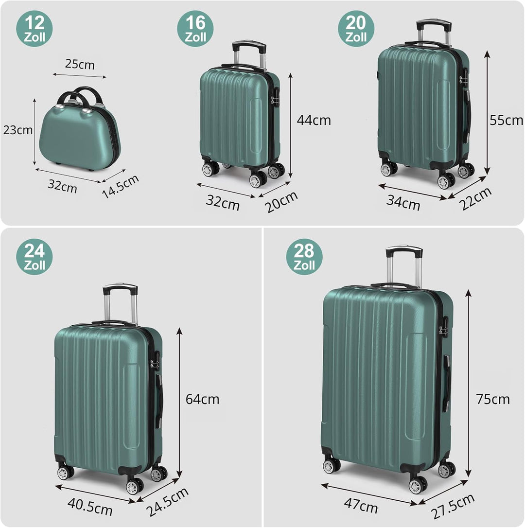 LEADZM Kofferset 5 teilig, Reisekoffer Set mit Kosmetikkoffer, Koffer Set Hartschalen-Trolley aus AB