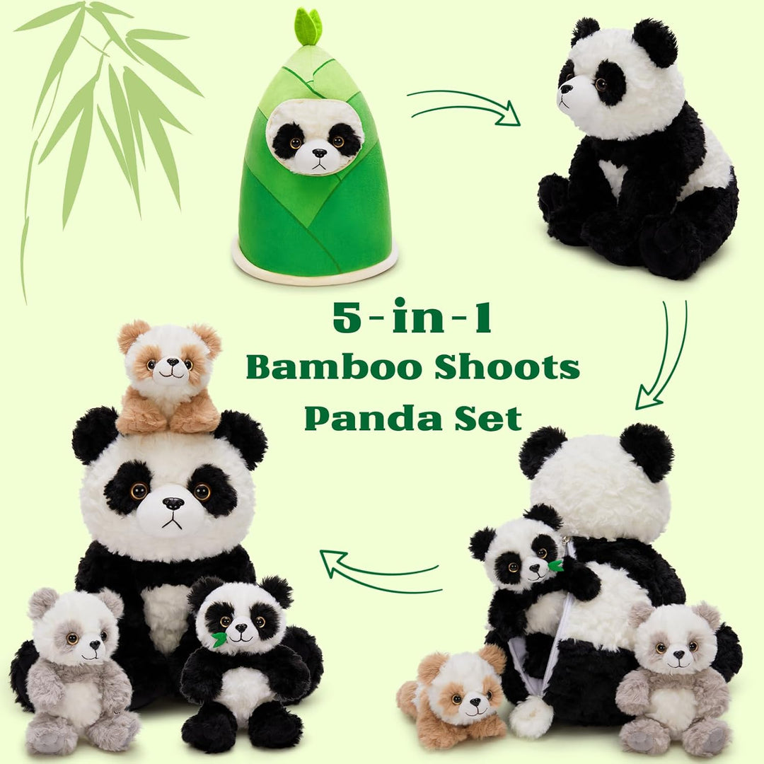 MorisMos 4 stücke Panda Kuscheltier im Bambus Tasche, gross riesen Panda Stofftier Plüschtier XXL, P