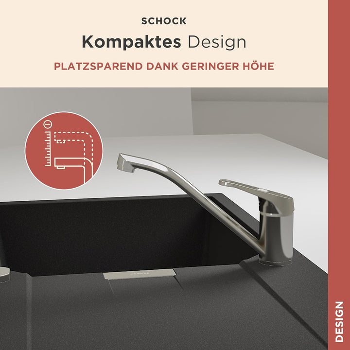SCHOCK® Küchenarmatur COSMO Chrom I Hochdruck Einhebelmischer mit Festauslauf I 360° schwenkbar I Ze