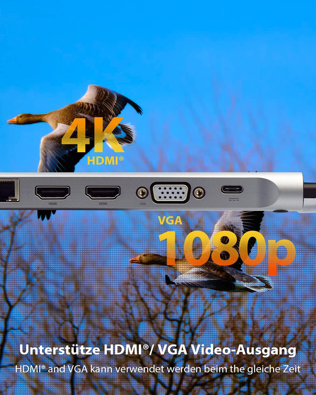 ICY BOX USB-C Docking Station (11-in-1) für 2 Monitore (2x HDMI & 1x VGA), 4K 30Hz, 3-fach USB 3.0 H