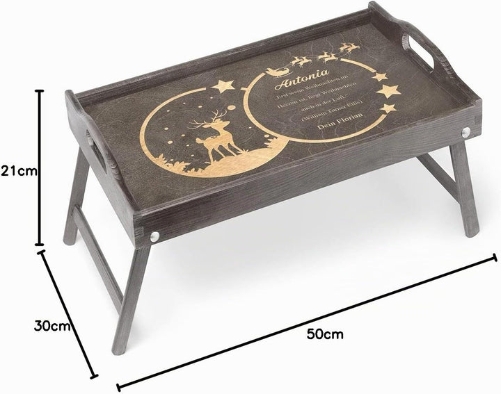 Maverton Betttablett mit Gravur - personalisiert - Sofatisch mit Griffen - klappbar - erhöhter Rand