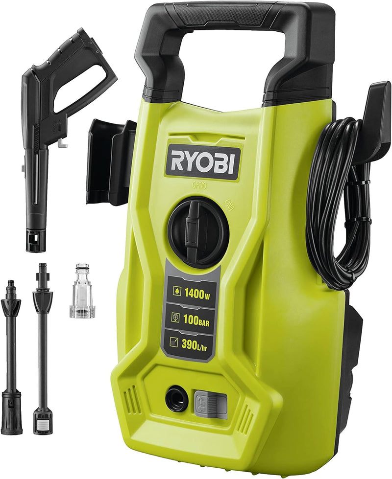 RYOBI 1400W Elektro-Hochdruckreiniger RY100PWA (100bar Druck, 390l/h Födermenge, 40° Wassertemperatu