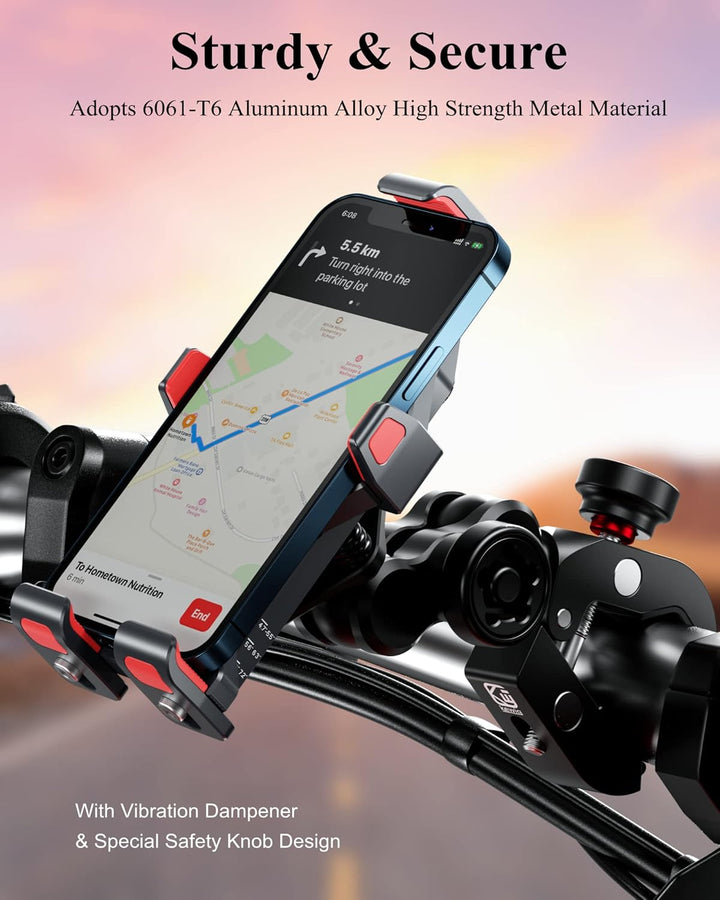 BRCOVAN Motorrad Handyhalterung mit Vibrationsdämpfer, Diebstahlsichere Aluminiumlegierung Handy Mot
