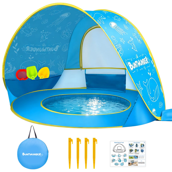 JONRRYIN Pop-up Strandmuschel Baby, Strandzelt mit UV-Schutz 50+, Tragetasche & 4 Heringen, Leichtes