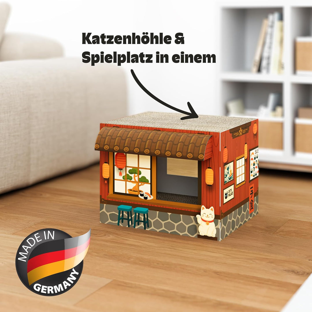 Cat’s Palace Katzenhaus Sushi Restaurant – Rückzugsort & Kratzmöbel mit 2 Kratzflächen für Katzen |