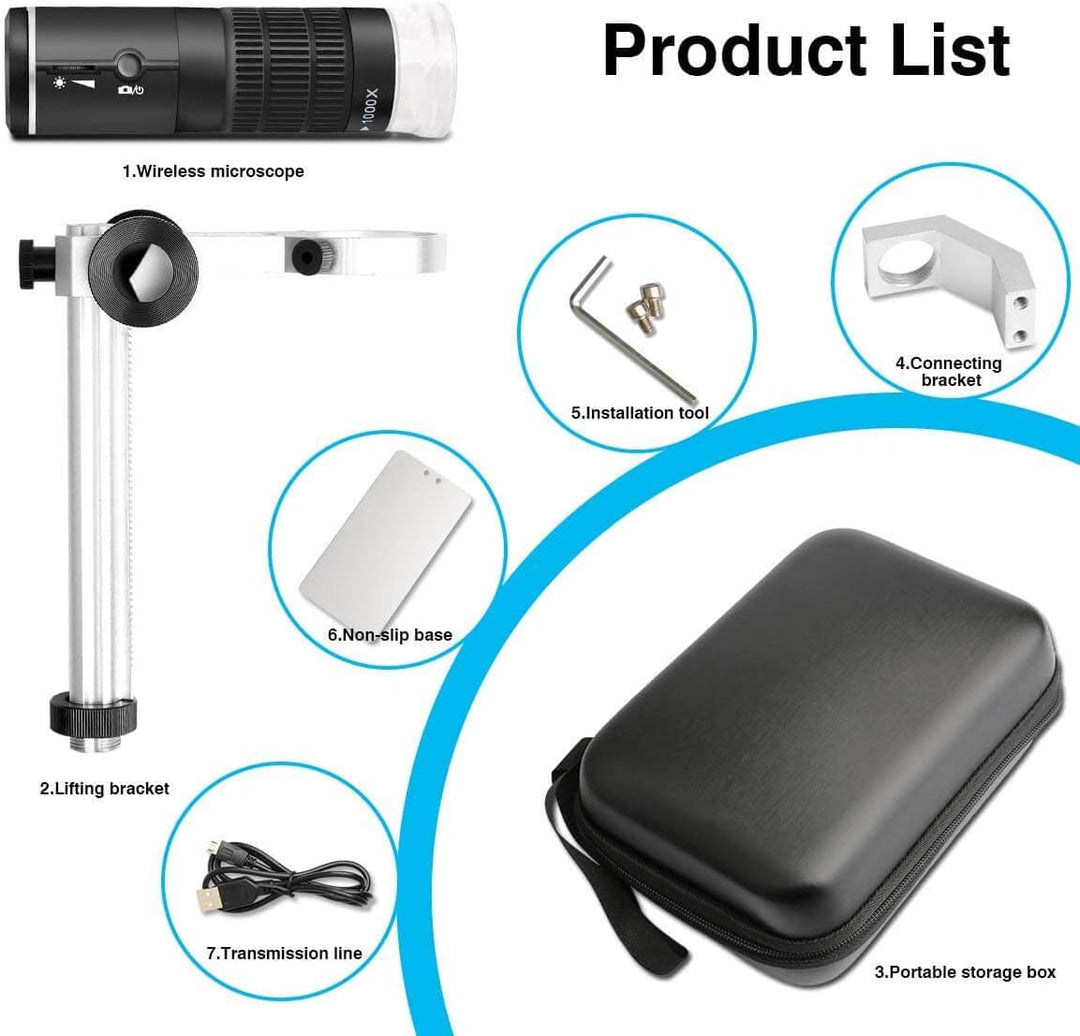 Jiusion WiFi USB-Digitalmikroskop HD Auflösung 50 bis 1000fache drahtlose Vergrösserung Endoskop 8 L