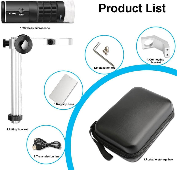 Jiusion WiFi USB-Digitalmikroskop HD Auflösung 50 bis 1000fache drahtlose Vergrösserung Endoskop 8 L