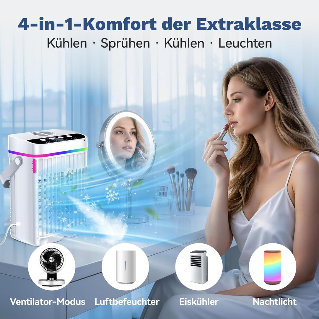 Mobile Klimaanlage 1250 ML, 4 In1 Mini Klimaanlage für Zimmer, Tragbare Mobile Klimagerät mit 1-3 H