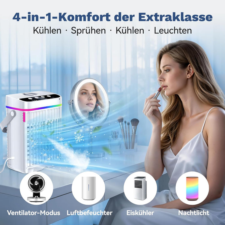 Mobile Klimaanlage 1250 ML, 4 In1 Mini Klimaanlage für Zimmer, Tragbare Mobile Klimagerät mit 1-3 H