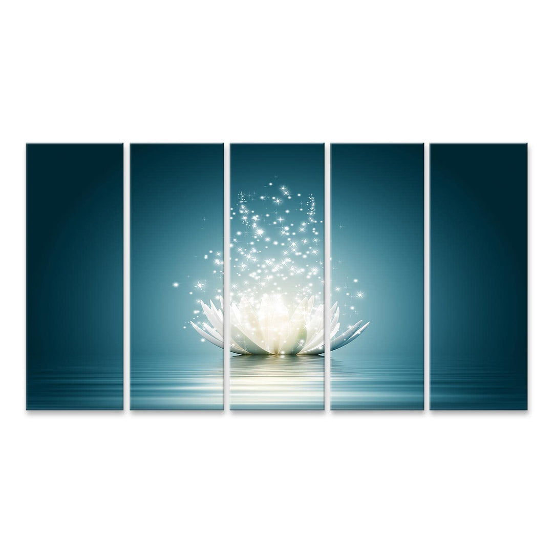 islandburner Bild auf Leinwand Lotusblume Glitzer Vor Blauem Hintergrund Bilder Wandbilder Poster Le