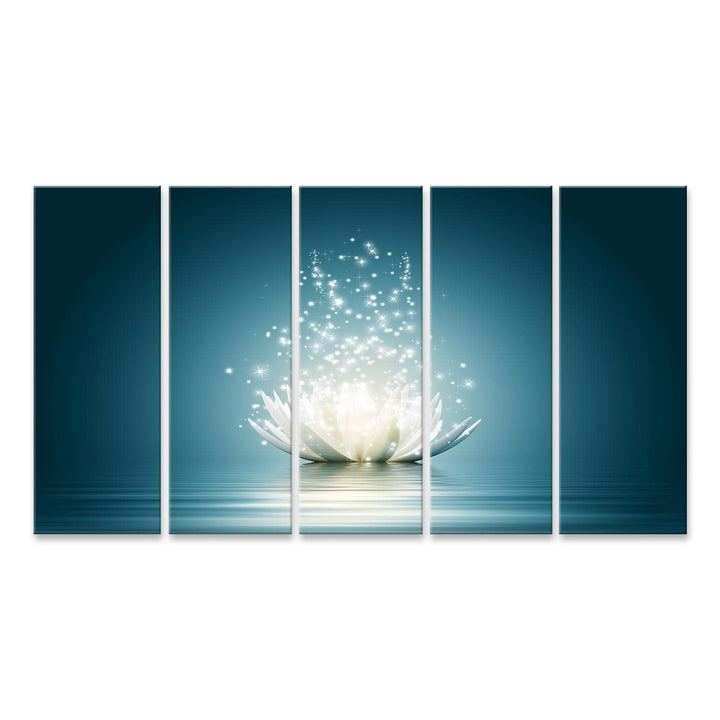 islandburner Bild auf Leinwand Lotusblume Glitzer Vor Blauem Hintergrund Bilder Wandbilder Poster Le