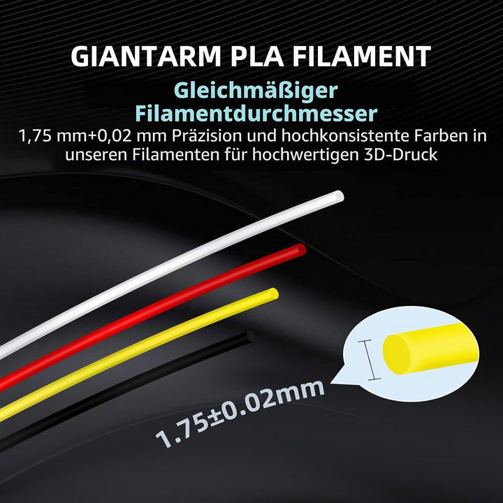 PLA Filament 1.75mm, GIANTARM 3D Drucker Filament PLA 2kg Spool (schwarz) 2kg 2KG-PLA-Schwarz, 2kg 2