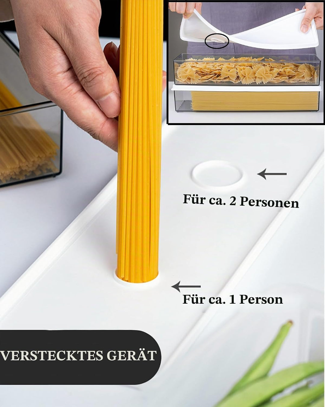 Pastabehälter, Grosser Spaghetti Kanister, 4 Stück Klarer Grauer Rechteckiger Kanister mit Verschlus