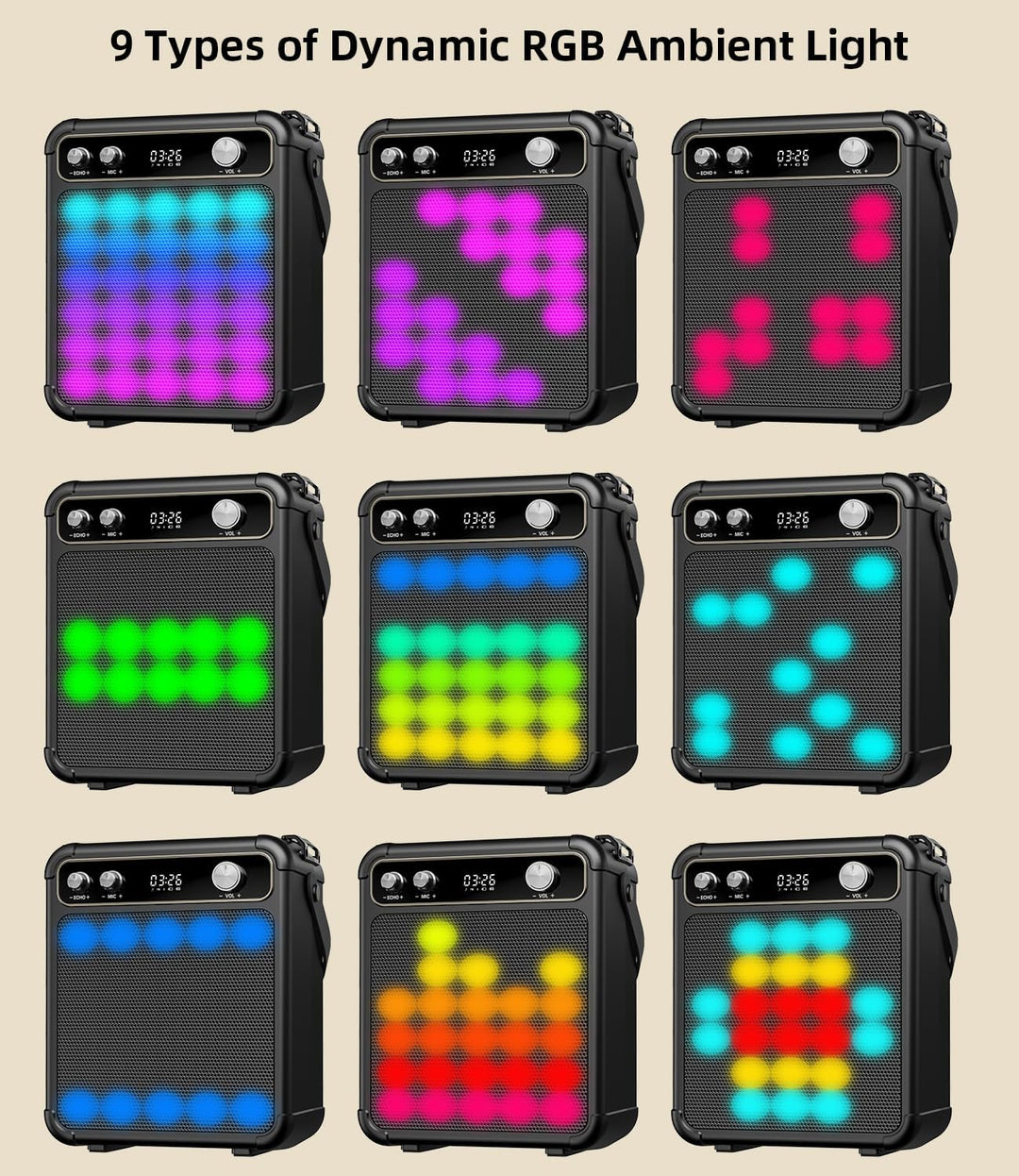 Karaoke Maschine mit 2 Mikrofonen, tragbarer Bluetooth Karaoke System mit LED Lichtern, Stereo TWS,