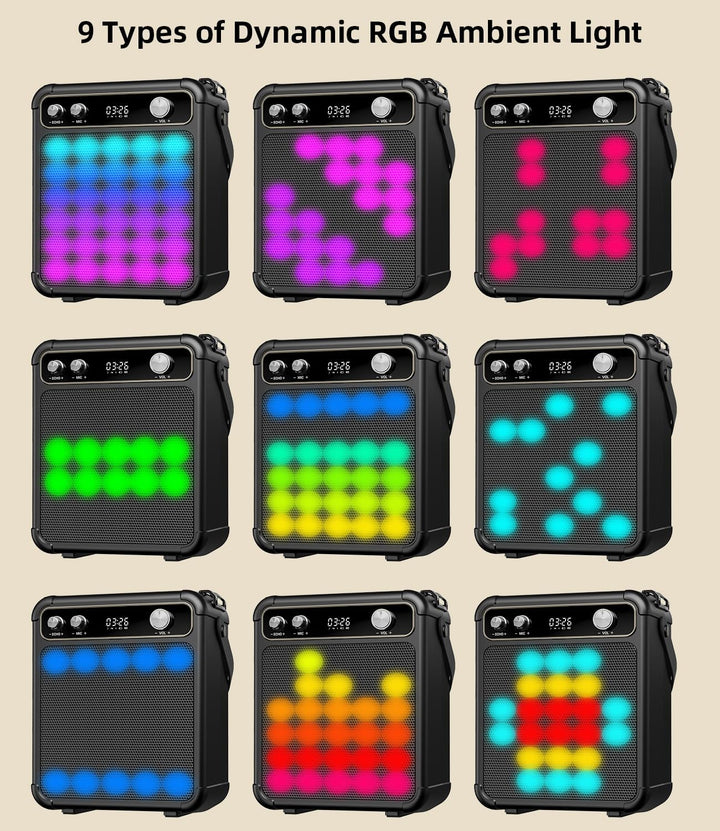 Karaoke Maschine mit 2 Mikrofonen, tragbarer Bluetooth Karaoke System mit LED Lichtern, Stereo TWS,