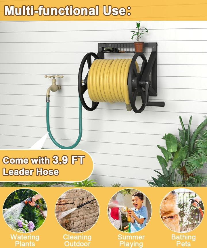 Artigarden Robuste Wand-Schlauchtrommel Dreieck, Outdoor-Wasserschlauchhalter mit Kurbel, für 38m 5/
