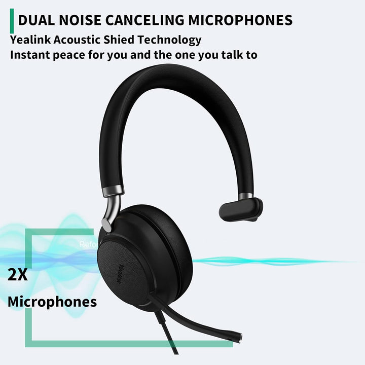 Yealink USB Headset UH38,Microsoft Teams Zertifizierte Mono/EIN Ohr Kopfhörer mit Noise Cancelling M