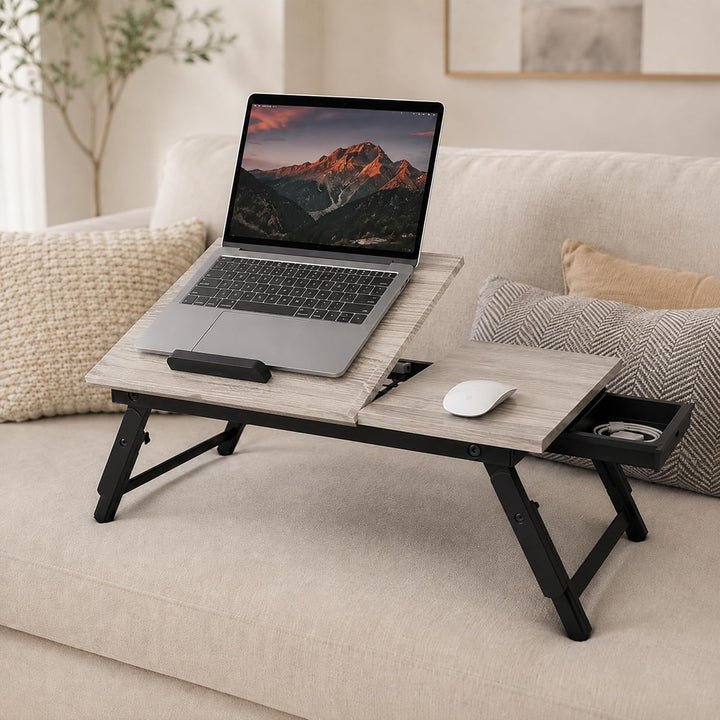 Relaxdays Laptoptisch für Bett &amp; Couch, klappbarer Betttisch, Bambus, höhenverstellbar, Betttablett,