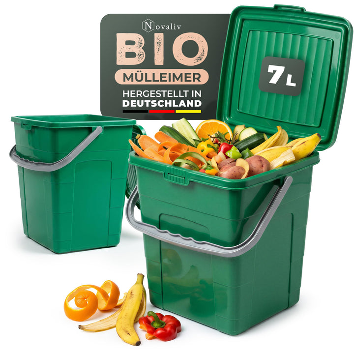 Novaliv Biomülleimer Küche 7L 2er-Set mit Klappdeckel & Tragegriff, Komposteimer stapelbar, BPA-frei