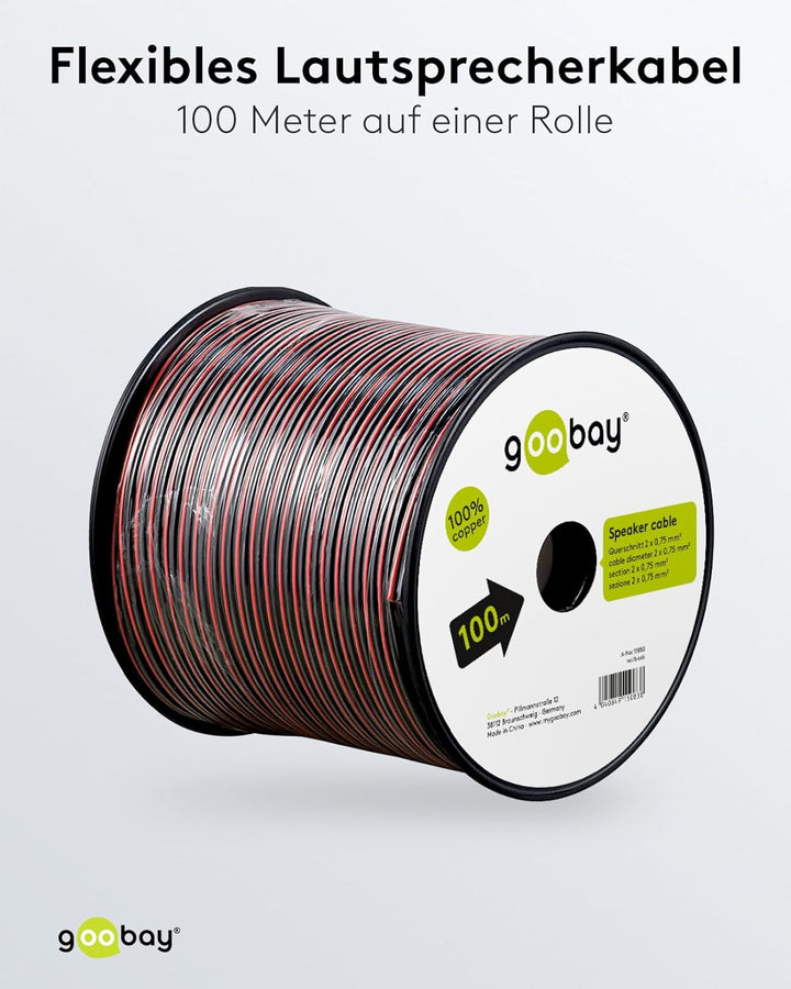 Goobay 15083 Lautsprecherkabel 2x0,75 mm² Kupfer Litze / Boxenkabel Audio Kabel Meterware / Speaker