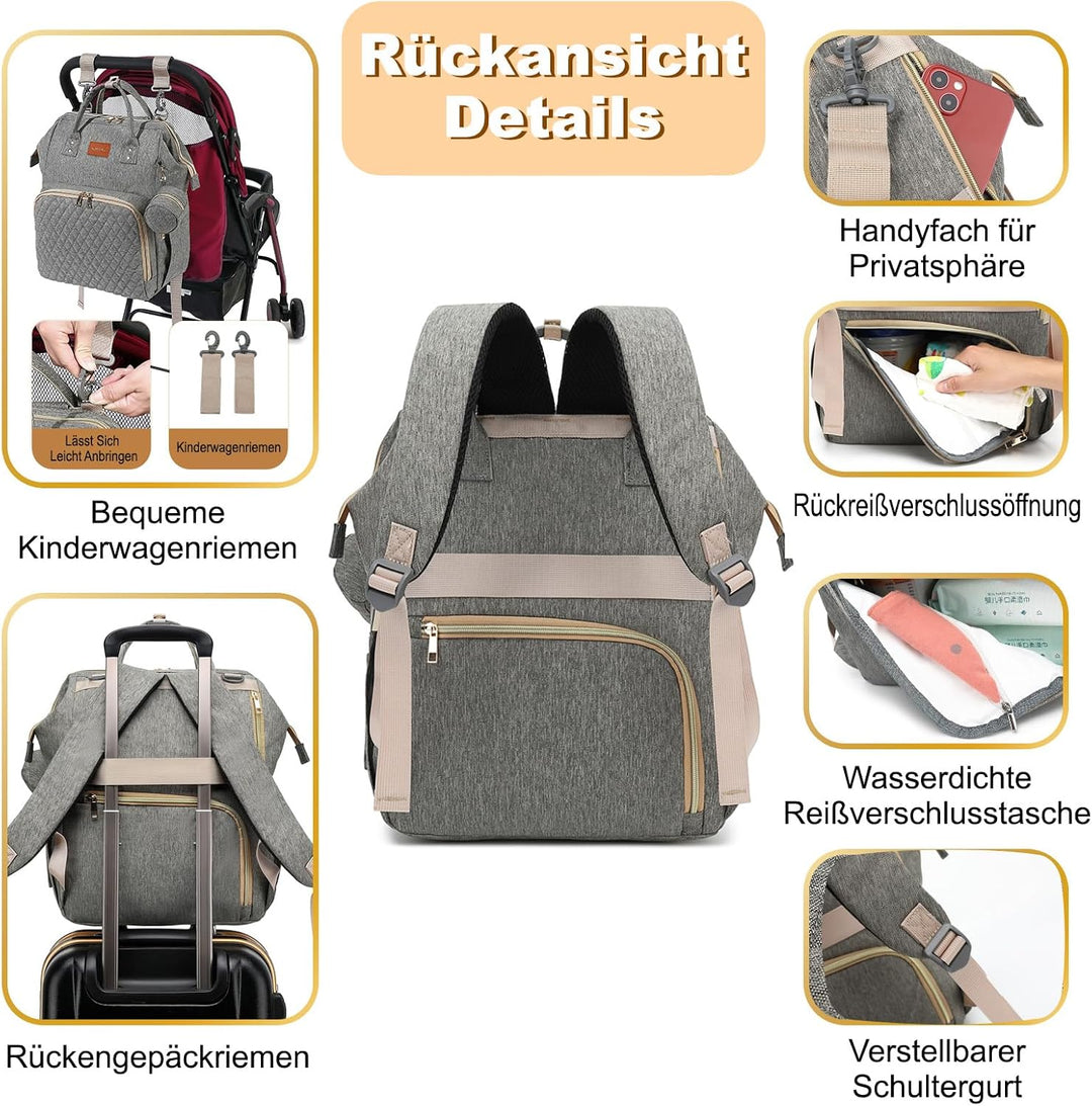 Wickelrucksack Gross - Baby Wickeltasche Rucksack Wasserdicht &amp; Leicht mit Wickelunterlage, Schnulle