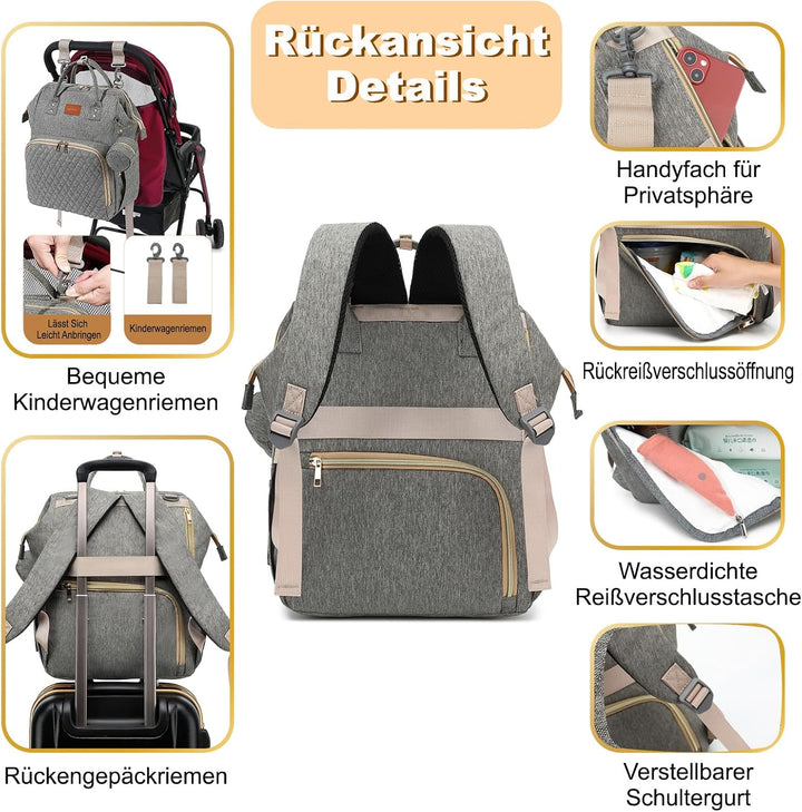 Wickelrucksack Gross - Baby Wickeltasche Rucksack Wasserdicht &amp; Leicht mit Wickelunterlage, Schnulle