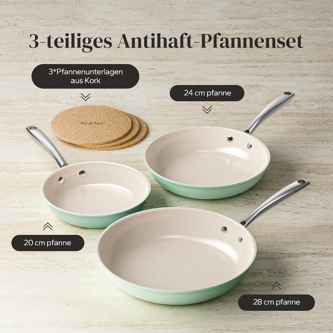 Redchef Pfannenset Keramik Induktion 6-teilig, Antihaft Bratpfannen 20/24/28 cm für alle Herdarten,