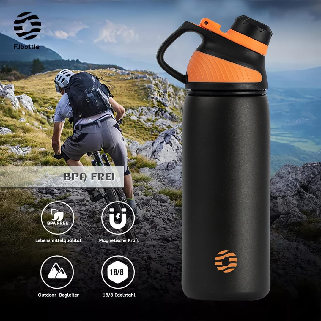 Fjbottle Edelstahl Trinkflasche Sport mit Magnetischem Deckel 1L, 800ml, 600ml, 400ml BPA-Frei Ausla