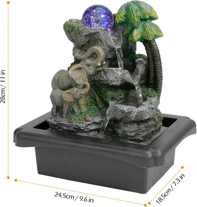 Dyna-Living Zimmerbrunnen Tischbrunnen mit Rollender Kugel, Brunnen Polyresin Springbrunnen LED-Bele