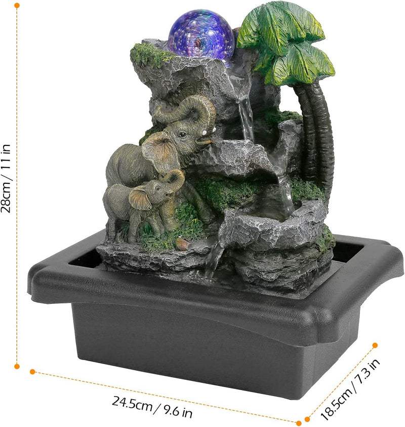 Dyna-Living Zimmerbrunnen Tischbrunnen mit Rollender Kugel, Brunnen Polyresin Springbrunnen LED-Bele