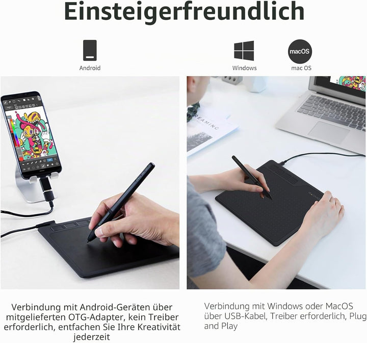 GAOMON S620 Stifttablett (mit 4 Tasten und batterielosem Stift) zum Handschrift &amp; Zeichnen, kompatib