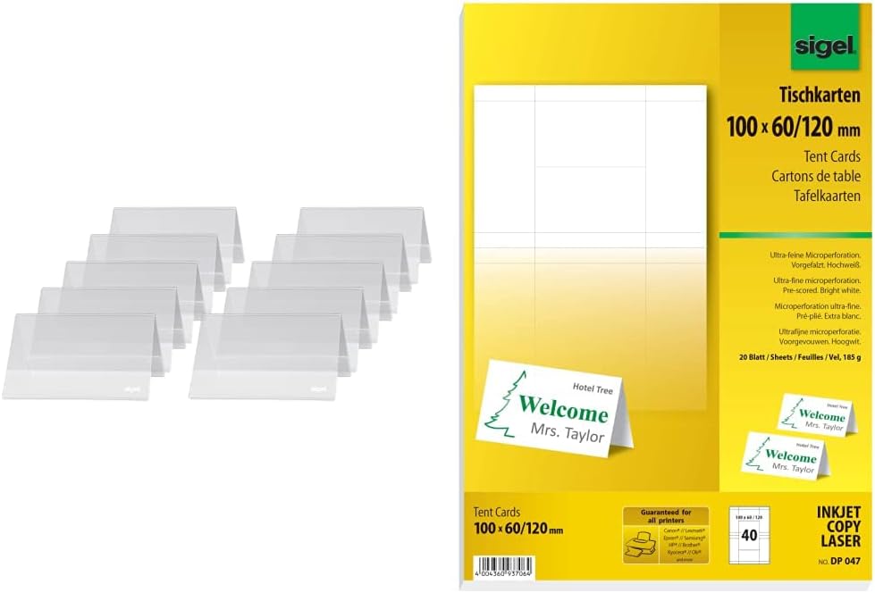 SIGEL TA136 Tischaufsteller Dachform 10er Pack für 10 x 6 cm - weitere Grössen & DP047 bedruckbare T