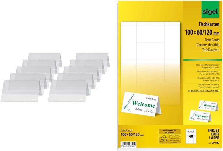 SIGEL TA136 Tischaufsteller Dachform 10er Pack für 10 x 6 cm - weitere Grössen & DP047 bedruckbare T