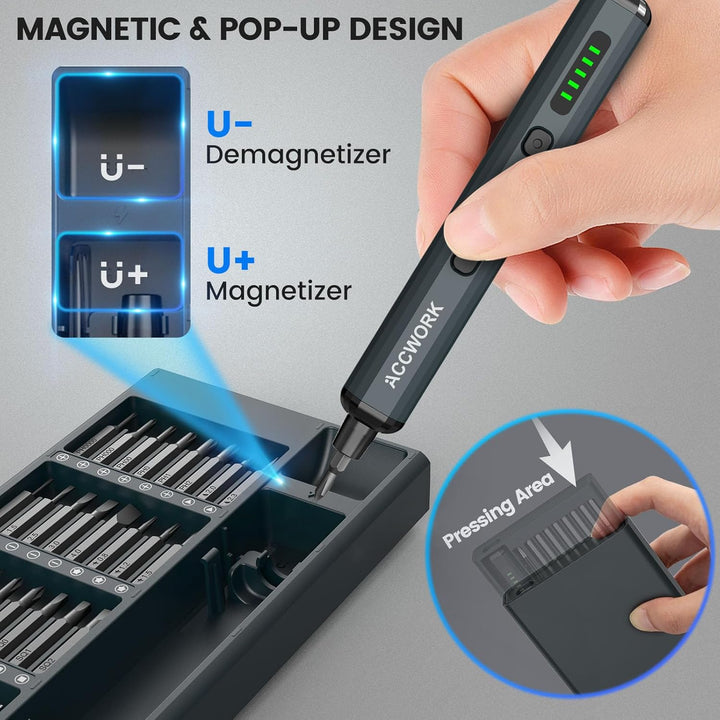 Elektrischer Schraubendreher, 68 in 1 Präzisions Electric Screwdriver - mit 64 Magnetischen S2 Bits
