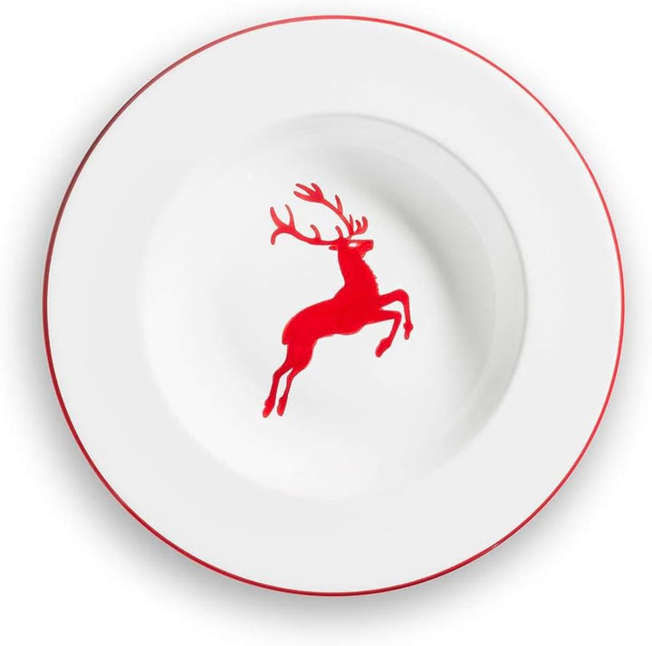 GMUNDNER KERAMIK Suppenteller Gourmet Durchmesser : 24 cm rubinroter Hirsch Geschirr, handgemacht in