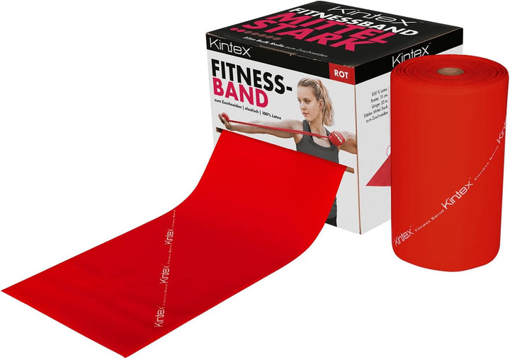 Kintex Fitnessband Bulk Rolle 25m, verschiedene Stärken, Gymnastik-Band, Widerstands-Band Rot