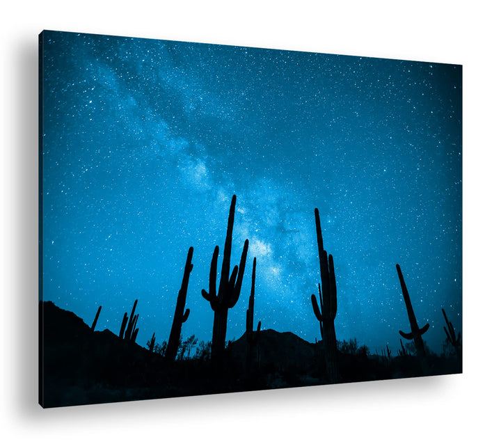 atemberaubender Sternenhimmel in der Wüste Format 80x60 Effekt: Monocrome Blau als Leinwandbild, Mot