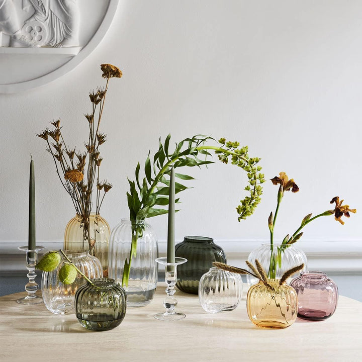 Holmegaard Ovale Vase H17.5 Primula optisches Muster mundgeblasenem Glas, klar 17,5 cm Durchsichtig,