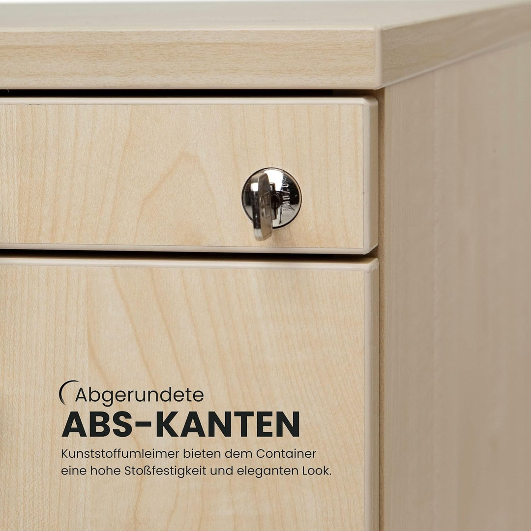 bümö Rollcontainer mit Hängeregistratur, Container abschliessbar aus Holz in Asteiche - Rollwagen fü