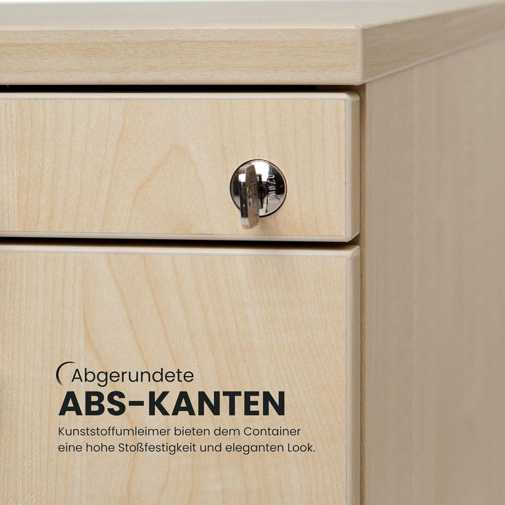 bümö Rollcontainer mit Hängeregistratur, Container abschliessbar aus Holz in Eiche - Rollwagen für&