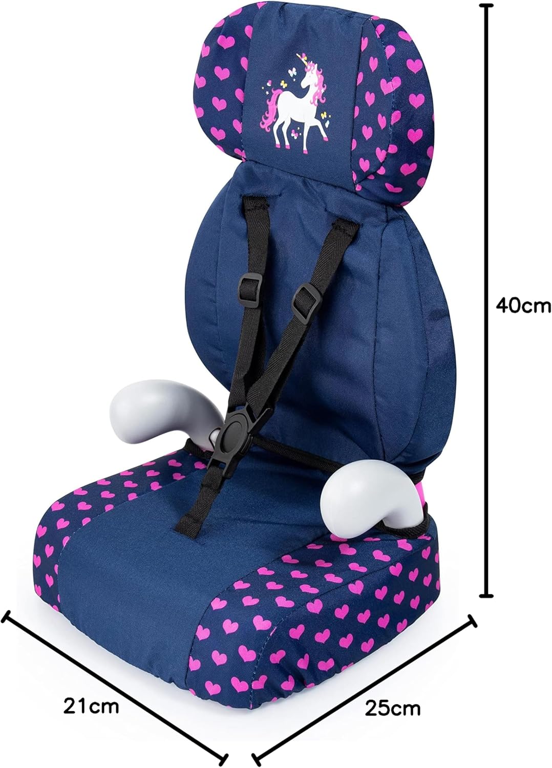 Bayer Design 67554AA Deluxe Puppenautositz, Puppensitz, Puppenzubehör, mit Gurt, blau, rosa, Einhorn