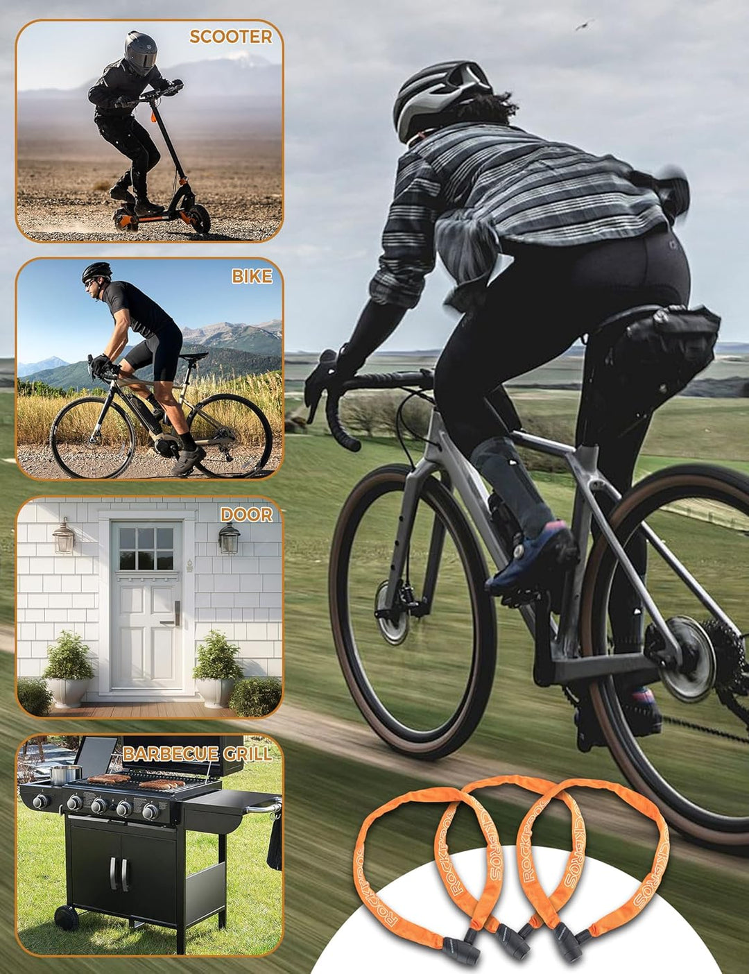 ROCKBROS Fahrrad Kettenschloss 95 cm – Leichtes &amp; Robustes Fahrradschloss aus Stahllegierung, 6 mm K