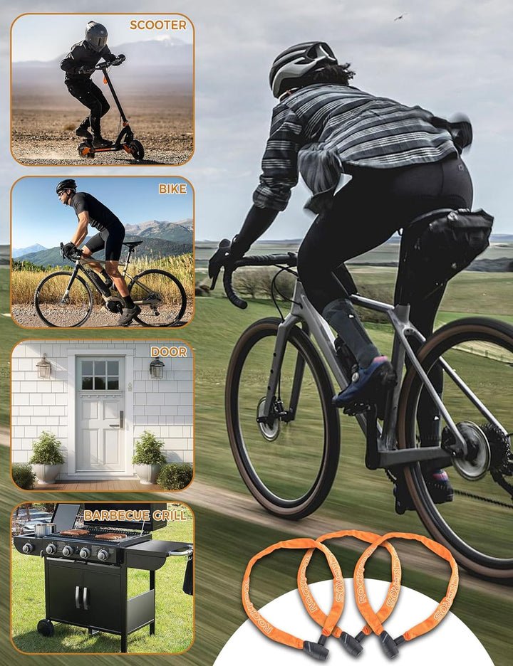 ROCKBROS Fahrrad Kettenschloss 95 cm – Leichtes &amp; Robustes Fahrradschloss aus Stahllegierung, 6 mm K