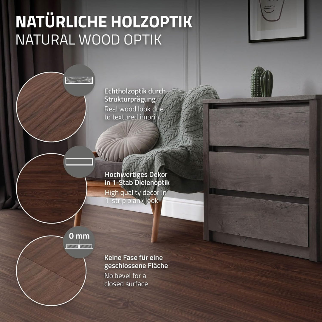 ML-Design Deluxe PVC Bodenbelag, Selbstklebende Vinyl-Dielen, Vinylboden, 91,5 cm x 15,3 cm x 2 mm,