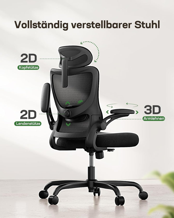 Marsail Bürostuhl Ergonomisch Schreibtischstuhl: Ergonomischer Bürostuhl mit 2D-Kopfstütze, 2D-Lende