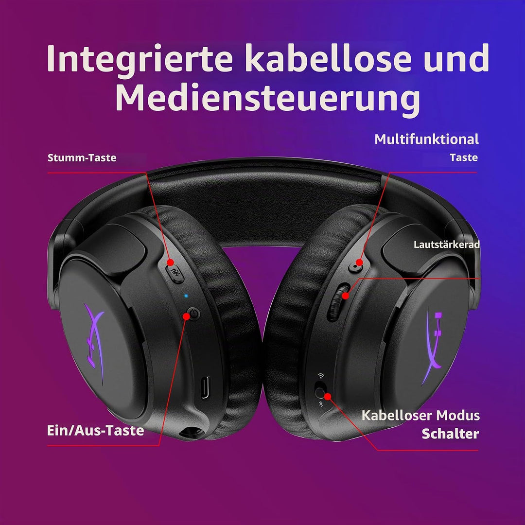 HyperX Cloud Flight 2 – Kabelloses Gaming-Headset, RGB-Lichter, 100 Stunden Akku, Dual Wireless 2,4