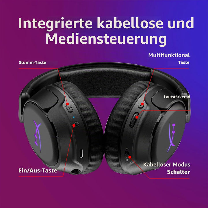 HyperX Cloud Flight 2 – Kabelloses Gaming-Headset, RGB-Lichter, 100 Stunden Akku, Dual Wireless 2,4