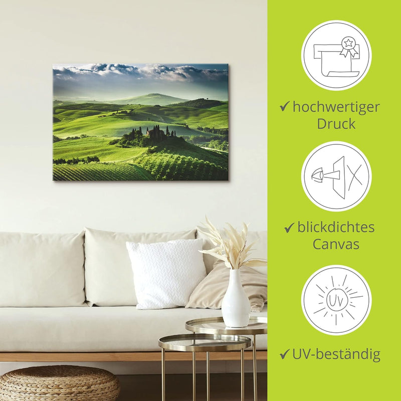 ARTland Leinwandbilder Wandbild Bild auf Leinwand 120x80 cm Landschaften Felder Fotografie Grün Sonn